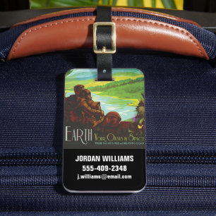 Retro Space Travel Poster-Een Aarde Wetenschap Mis Bagagelabel