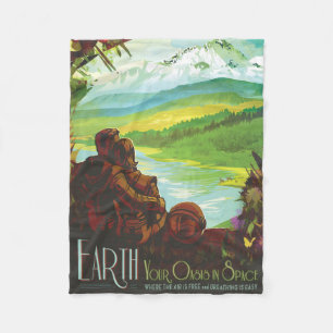 Retro Space Travel Poster-Een Aarde Wetenschap Mis Fleece Deken