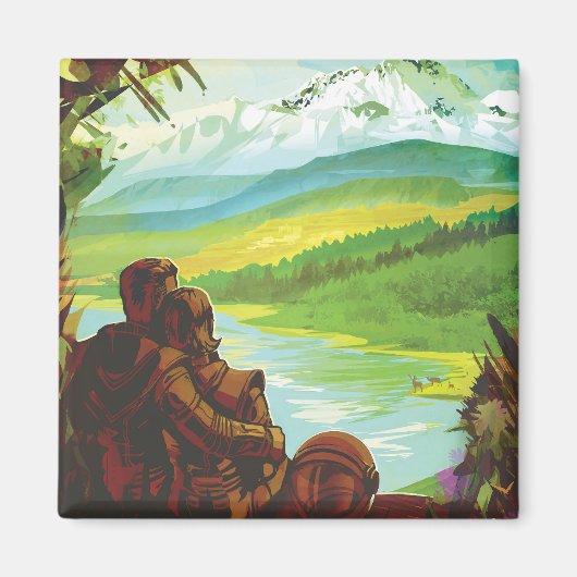 Retro Space Travel Poster-Een Aarde Wetenschap Mis Magneet (Voorkant)