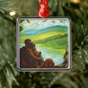 Retro Space Travel Poster-Een Aarde Wetenschap Mis Metalen Ornament