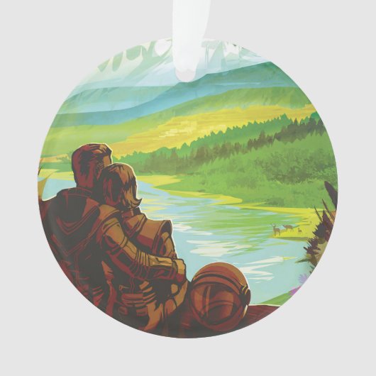 Retro Space Travel Poster-Een Aarde Wetenschap Mis Ornament (voorkant)