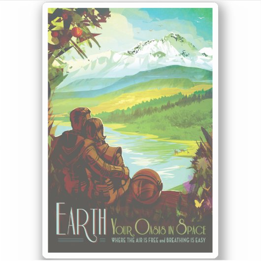 Retro Space Travel Poster-Een Aarde Wetenschap Mis Sticker (Voorkant)