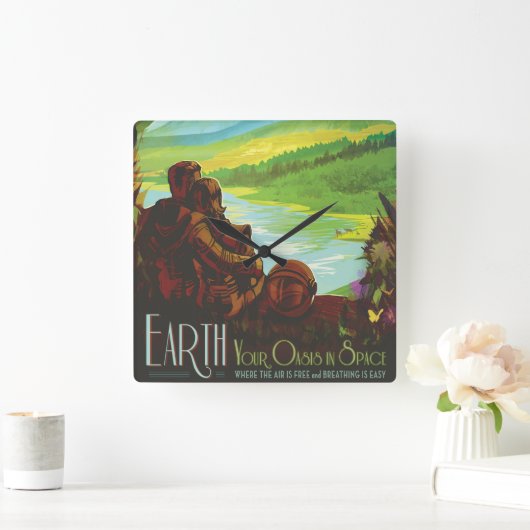 Retro Space Travel Poster-Een Aarde Wetenschap Mis Vierkante Klok (Huis)