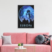 Retro Space Travel Poster - Jupiter's Moon Europa. Canvas Afdruk (Insitu (Woonkamer))
