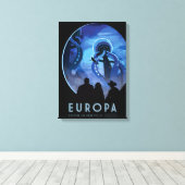 Retro Space Travel Poster - Jupiter's Moon Europa. Canvas Afdruk (Insitu (Houten vloer))