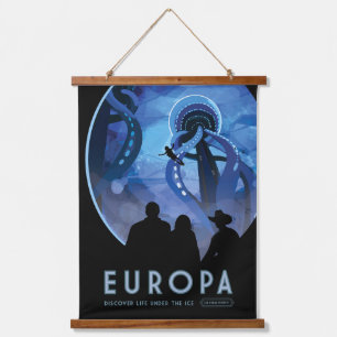Retro Space Travel Poster - Jupiter's Moon Europa. Hangend Wandkleed