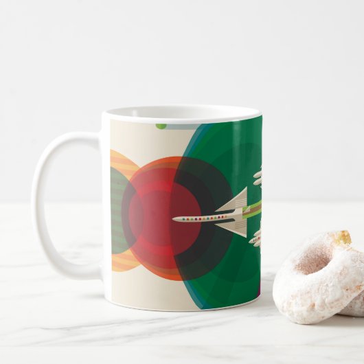 Retro Space Travel Poster - Zonnestelsel Grand Tou Koffiemok (Met donut)