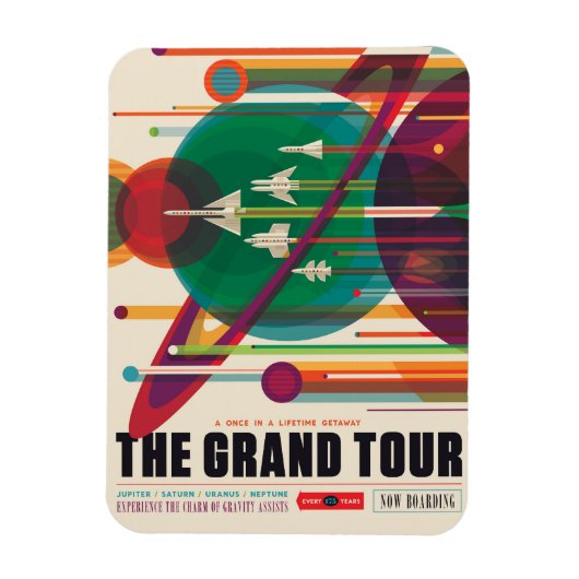 Retro Space Travel Poster - Zonnestelsel Grand Tou Magneet (Verticaal)