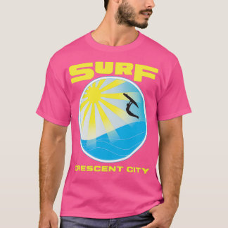 Retro SpaceAge Surf Crescent City California Yello T-shirt