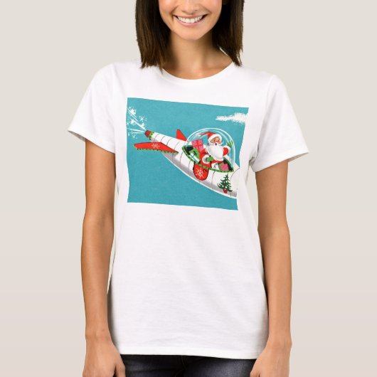 Retro Spaceship Santa Kerstmis T-Shirt (Voorkant)