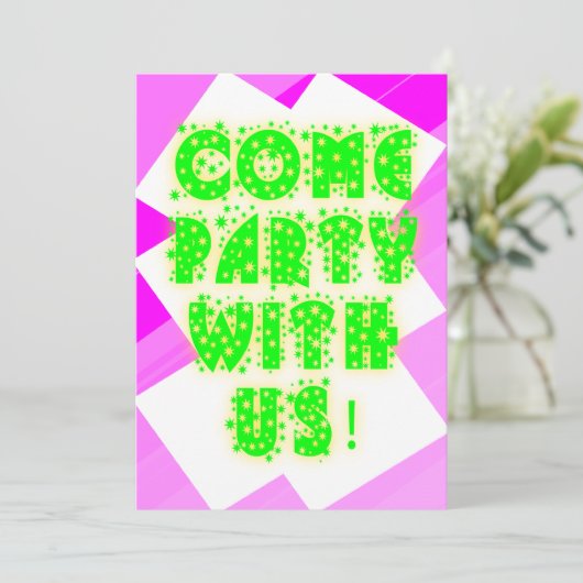 Retro Sparkle Neon Birthday Uitnodiging (Staand voorkant)