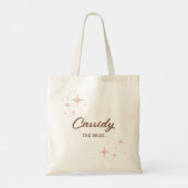 Retro Sparkles Script Naam en Titel Tote Bag (Achterkant)