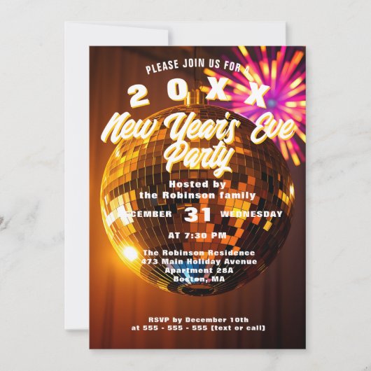 Retro Sparkly Gold Disco Ball New Year's Eve Party Kaart (Voorkant)