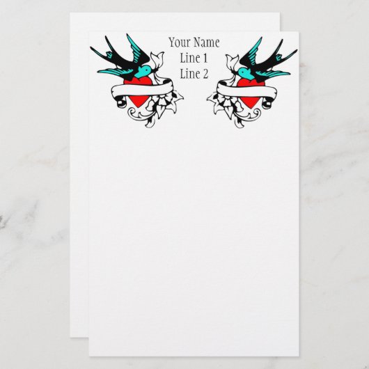 Retro Sparrow Tattoo Multomap Briefpapier (Voorkant / Achterkant)