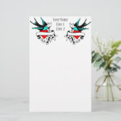 Retro Sparrow Tattoo Multomap Briefpapier (Staand voorkant)