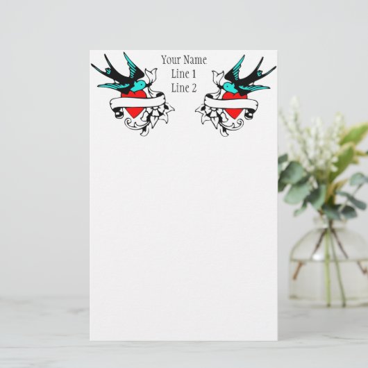 Retro Sparrow Tattoo Multomap Briefpapier (Staand voorkant)