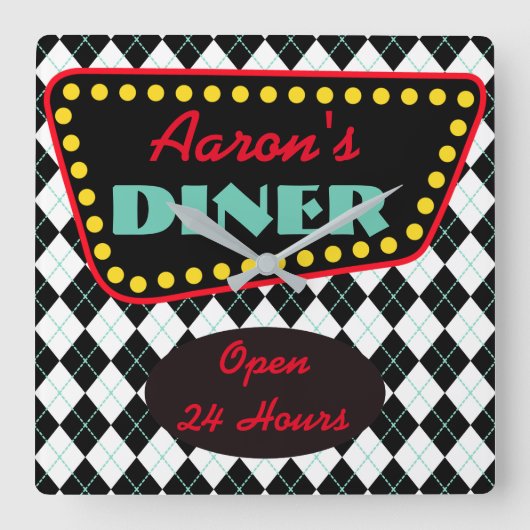 Retro Speciaal Diner Kitchen Clock Gift Vierkante Klok (Voorkant)