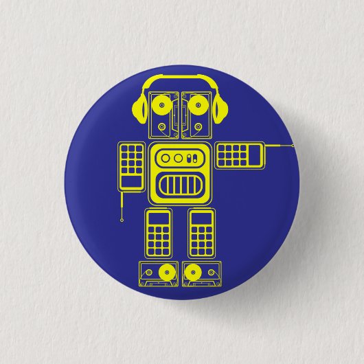 Retro  Speelgoed Robot (geel / blauw) Flair Ronde Button 3,2 Cm (Voorkant)