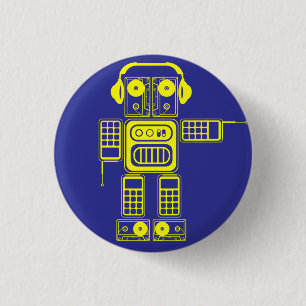 Retro Speelgoed Robot (geel / blauw) Flair Ronde Button 3,2 Cm