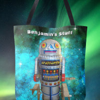 retro speelgoed robot in galaxy add jouw naam