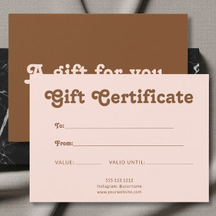 Retro Speels Minimalistisch Roze Bruin Certificaat Visitekaartje