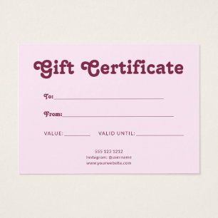 Retro Speels Minimalistisch Roze Certificaat Visitekaartje