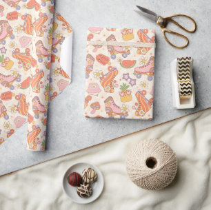 Retro Speelse Zomer Roller Schaatsen Plezier Cadeaupapier
