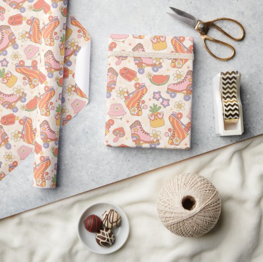 Retro Speelse Zomer Roller Schaatsen Plezier Cadeaupapier (Crafts)