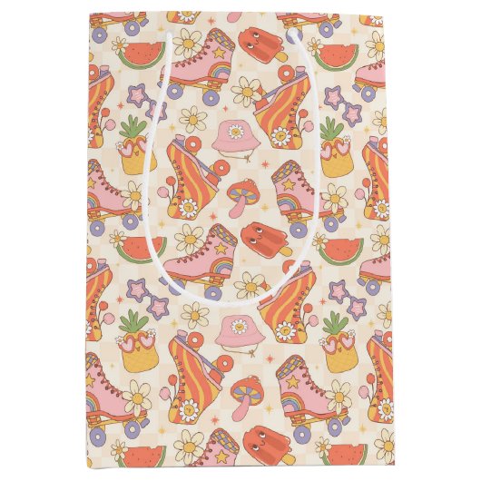 Retro Speelse Zomer Roller Schaatsen Plezier Medium Cadeauzakje (Voorkant)