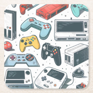 Retro spellen vierkante kartonnen onderzetter
