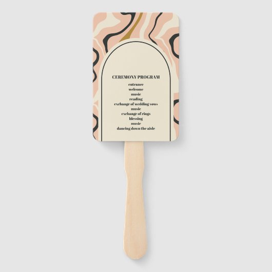 Retro Spiraal Boog Roze Zwart Gouden Trouwprogramm Handwaaier (Achterkant)