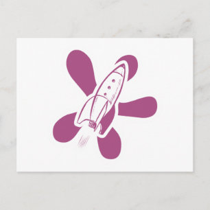 Retro Splat Rocket White Roze Briefkaart