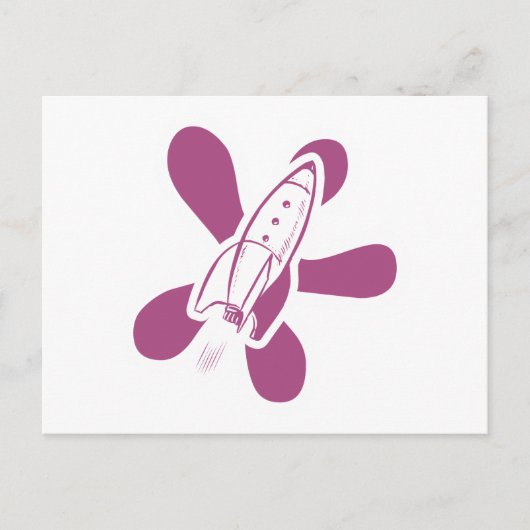 Retro Splat Rocket White Roze Briefkaart (Voorkant)