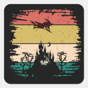 Retro spookhuis Halloween Vierkante Sticker