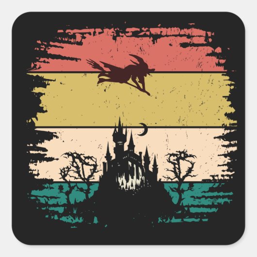Retro spookhuis Halloween Vierkante Sticker (Voorkant)