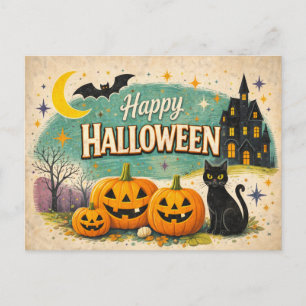 Retro Spookhuis Vintage Halloween Feestdagenkaart