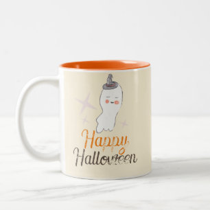 Retro spookkleurendesign voor Halloween Tweekleurige Koffiemok