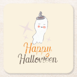 Retro spooktekening Halloween verjaardagsfeest Vierkante Kartonnen Onderzetter