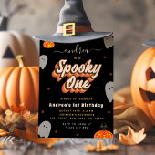 Retro Spooky Eén 1e verjaardagsfeestje Halloween Kaart