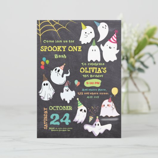 Retro spooky een Halloween 1e verjaardag Kaart (Staand voorkant)