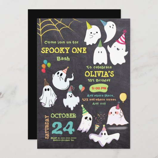 Retro spooky een Halloween 1e verjaardag Kaart (Voorkant / Achterkant)