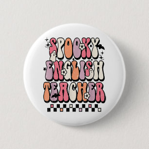 Retro Spooky English Teacher Funny Grammar Teacher Ronde Button 5,7 Cm