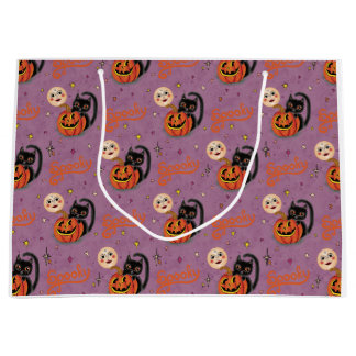 Retro Spooky Kitten Pumpkin Moons op Paarse Groot Cadeauzakje