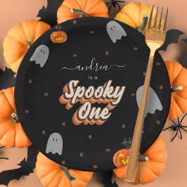 Retro Spooky One 1st Halloween Birthday Party Papieren Bordje