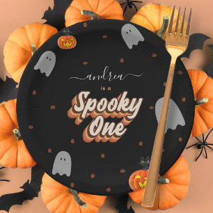 Retro Spooky One 1st Halloween Birthday Party Papieren Bordje