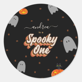 Retro Spooky One 1st Halloween Birthday Party Ronde Sticker