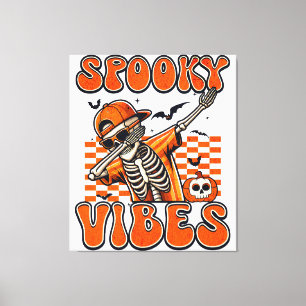 Retro Spooky Vibes Dabbing Skeleton Halloween Canvas Afdruk