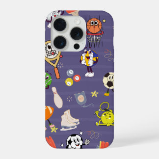 Retro Sport Squad: Vintage Cartoon Athletics iPhone 15 Pro Hoesje