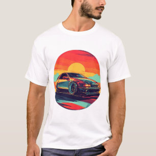 Retro sportwagen zonsondergang rit stijl kunst t-shirt