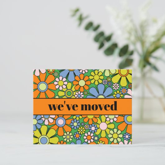 Retro Spring Floral - Nieuw adres / we hebben ons Briefkaart (Staand voorkant)